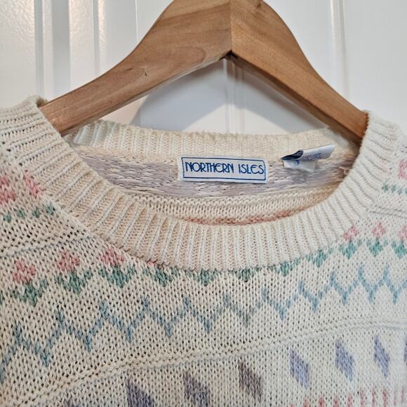 Vintage Northern Isles Sweater Mens Large White 90s Spring Cosby Cottage Preppy - Picture 4 of 9